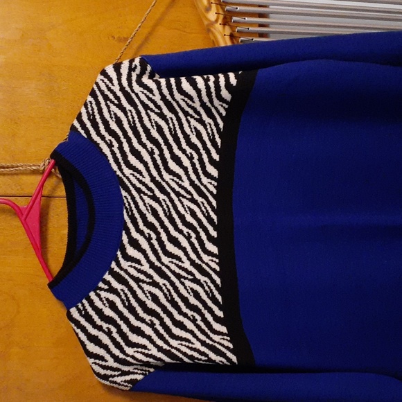 Vintage adolfo sport midnite blue and zebra print tunic sweater size s-m - Picture 4 of 6